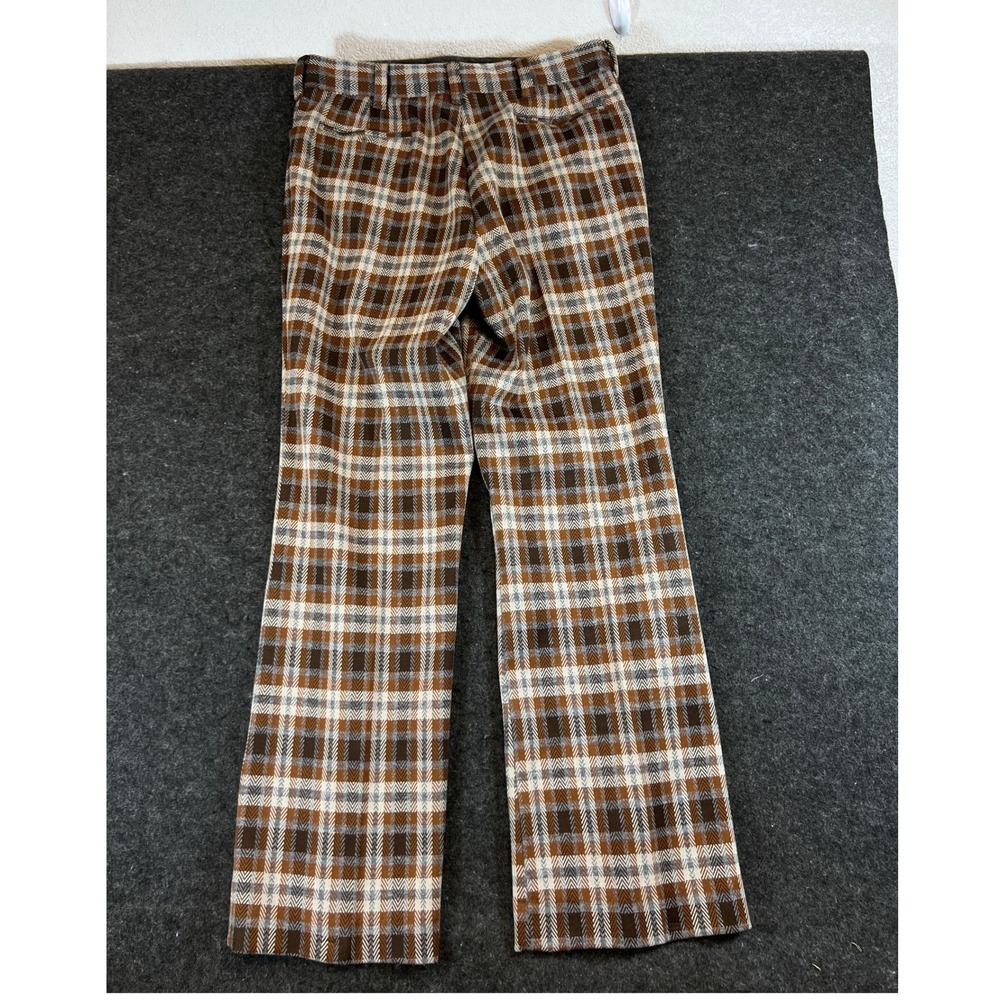 VTG 70s 80s Harris Slacks Brown Plaid Straight Trousers Talon Zip Mens 34x33.5